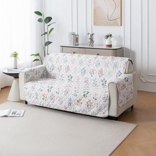 House of Quirk 'Mughal Series' Anti-Slip Sofa Cover Mat with Pocket | Polyester Couch Protector for Pets, Kids & Spills (Beige Blossom, 180x210cm, Four Seater)