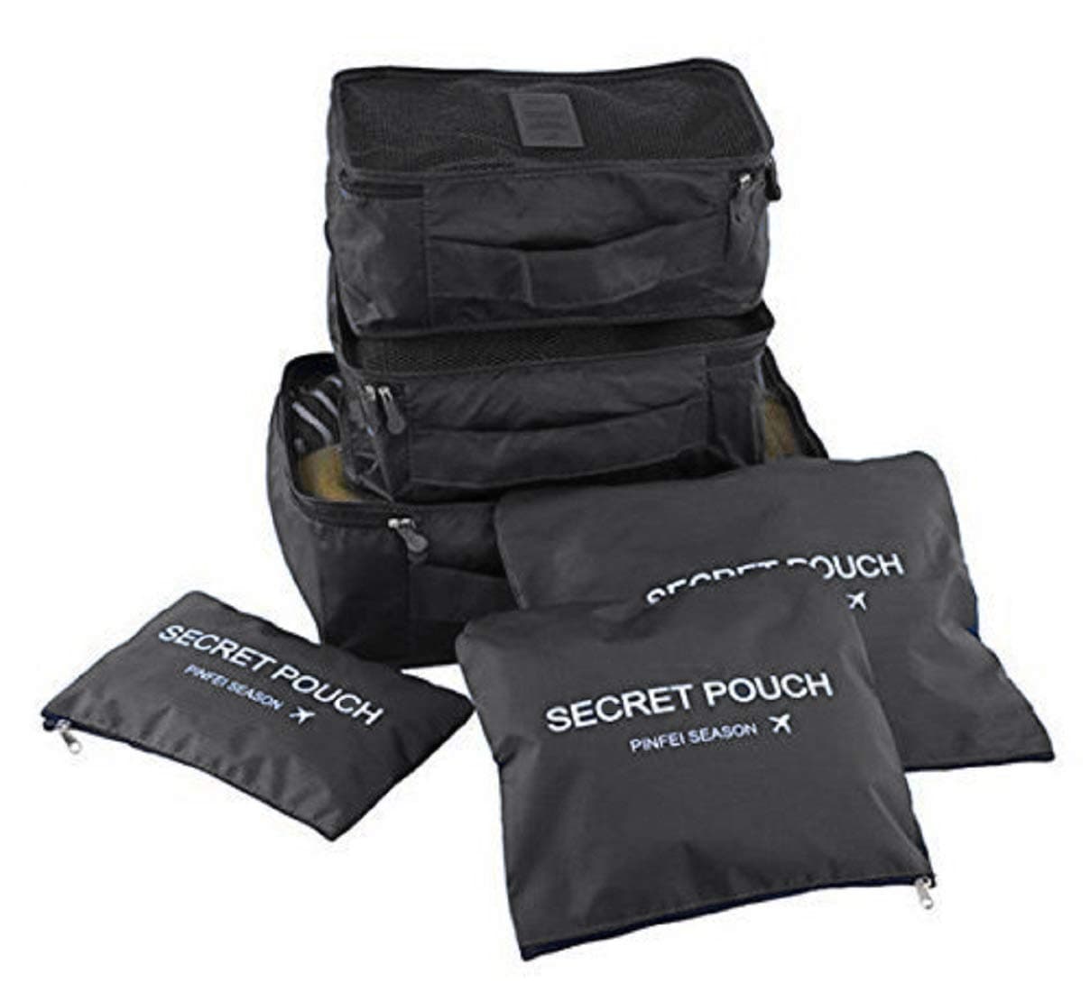 Styleys Polyester Set of 6 Packing Cubes Travel Organizer Bag (Black, S1037), 30 x 13 Cm