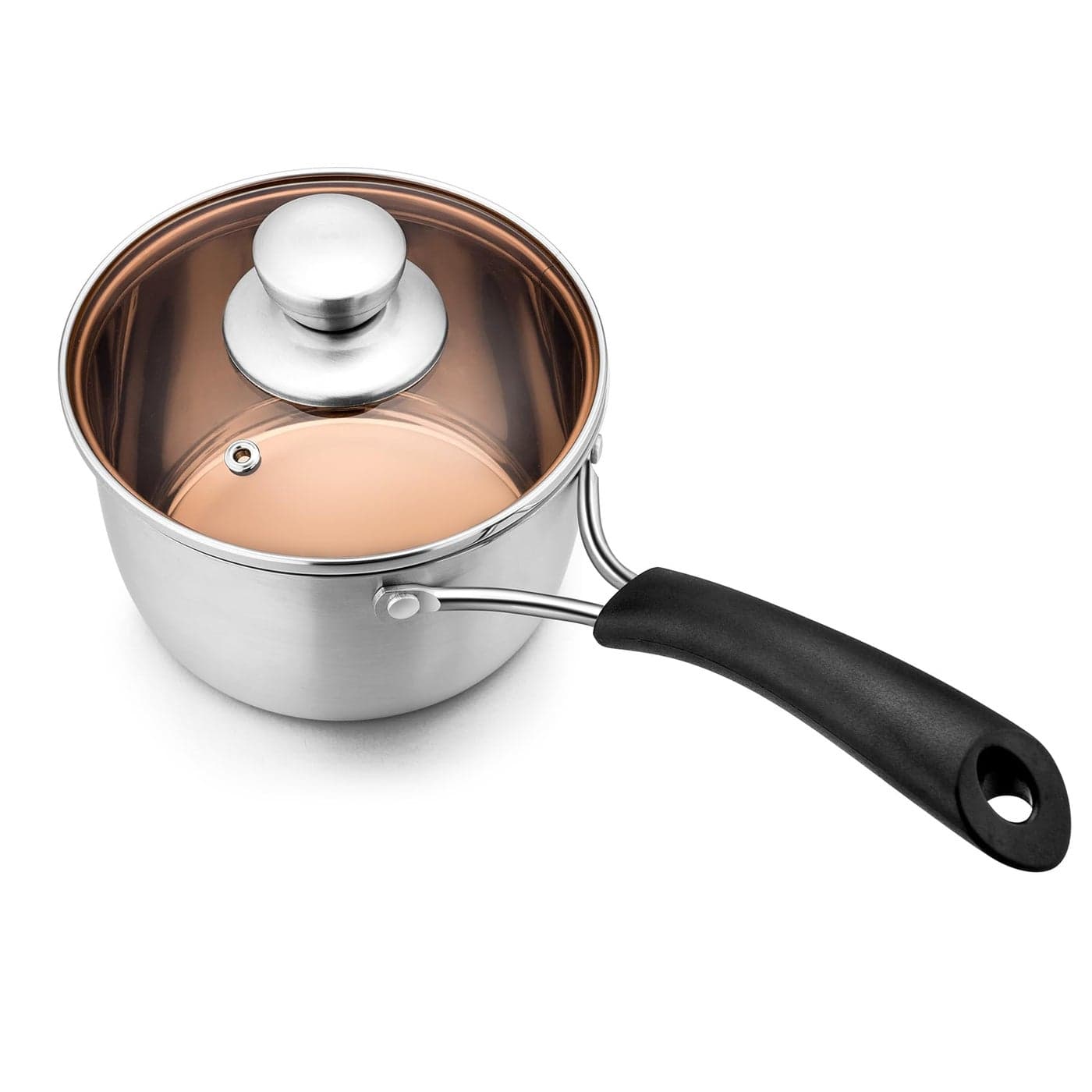 Homikit 14cm Saucepan Professional Stainless Steel Sauce pan with Glass Lid Small Milk Cooking Pan for Home Kitchen Restaurant Heatproof Handle Mirror Finished Easy Clean