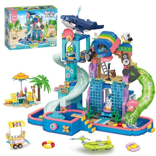 WinGift 1150Pcs Friends Water Park Building Set STEM Summer Fun Party Toy with Swimming Pool SlidesWater CanonsDiving PlatformAnimal Pretend Play Kit for kids Birthday Gifts for Girls Ages 612