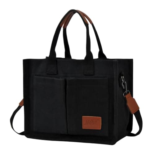 NGIL Canvas Tote Bag – Travel Shoulder Carryall for Women, Laptop Case, Work Essential, Lightweight Canvas Style for Daily Commute, Office Organization, or Weekend Use (Black)