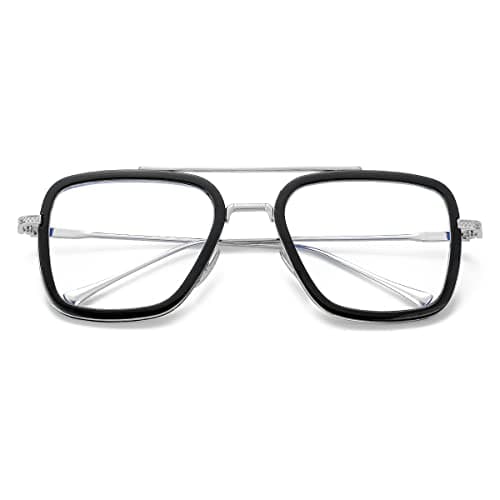 NIDOVIX Tony Stark Style Blue Light Blocking Glasses for Men Women, Iron Man and Spider-Man Computer Gaming Glasses (Black/Silver)