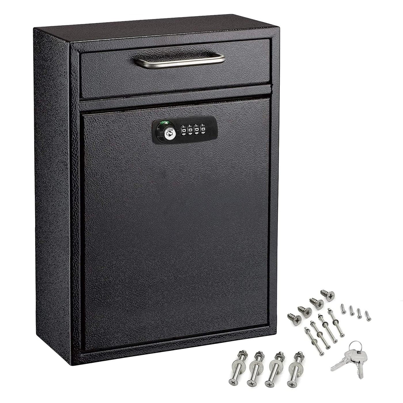 AdirOffice Wall Mount Mailbox Combination Mailbox with Keys Durable Wall Mounted Locking Mail Box and Cash Drop Box for House Apartments and Business After Hours Deposits Large Black