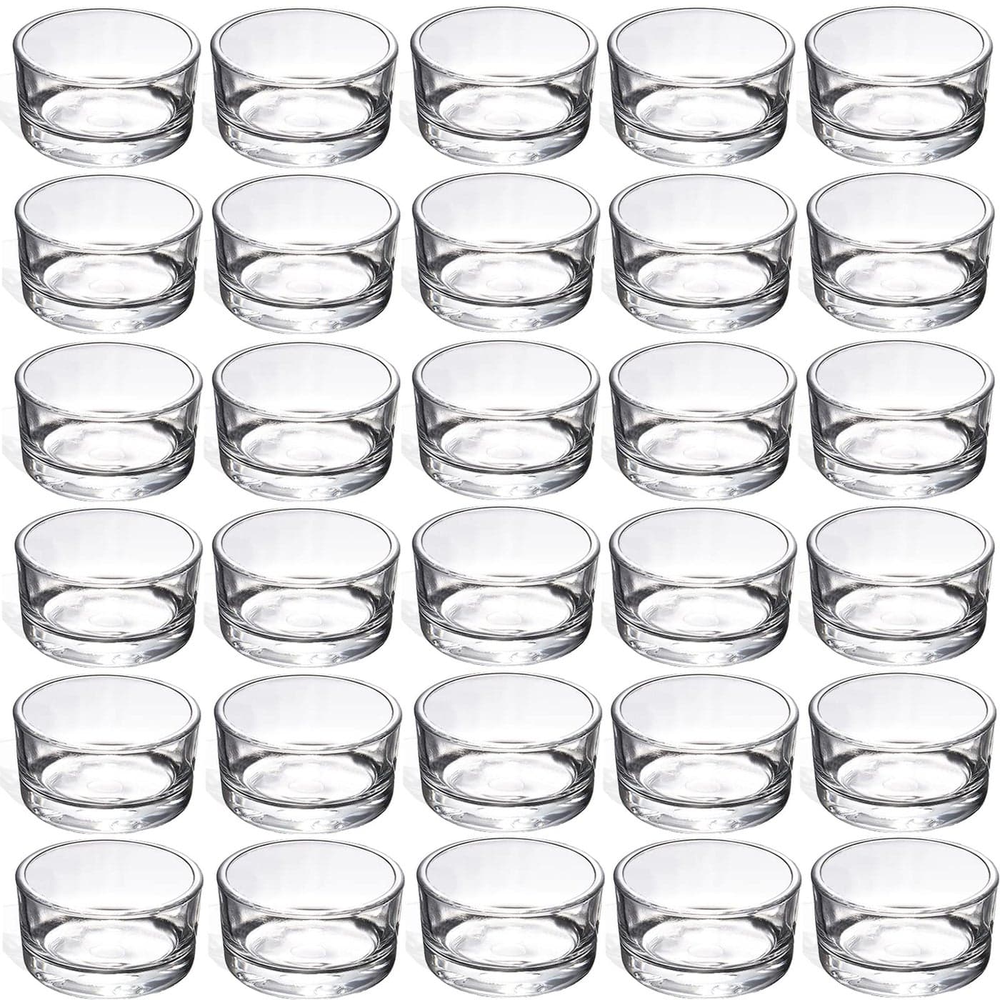 GOLDEAL 30 PCS Small Clear Glass Tealight Candle HoldersTealight Holders Bulk Use for Weddings Parties Dinnerfor 15 Tealight as Well as Candle Mould
