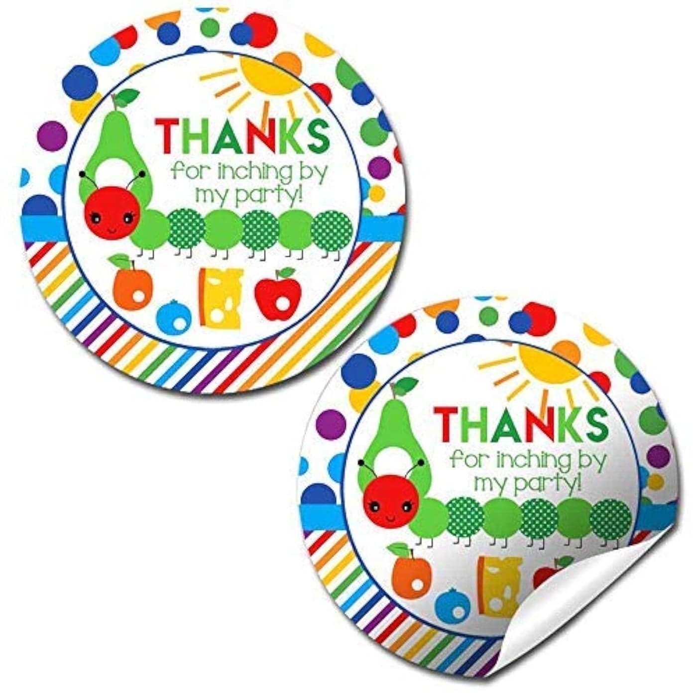 Happy Hungry Caterpillar Themed Birthday Thank You Sticker Labels for Kids 40 2 Party Circle Stickers by AmandaCreation Great for Party Favors Envelope Seals Goodie Bags