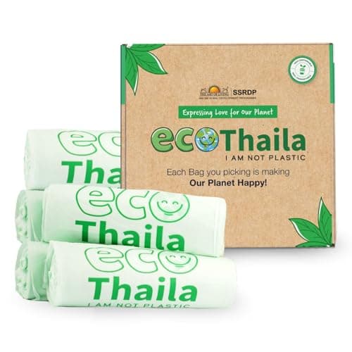 Eco Thaila - ECO Friendly Garbage Bags | Medium - 75 Bags (5 Rolls, 15 bags each) | 19 X 21 Inches | Compostable & Biodegradable | Trash/Dustin Cover | Leak-Proof, No Smell | For Dry & Wet Waste Bag
