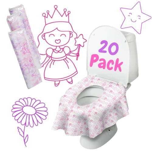 Princess Disposable Toilet Seat Cover for Kids 20 Pack XL Waterproof Individually Wrapped Toddler Toilet Covers Disposable for Travel Potty Liners for Toddlers Potty Training for Girls and Boys