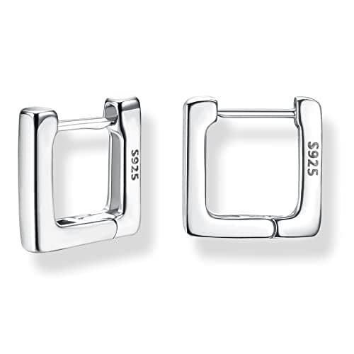 Milacolato 925 Sterling Silver Small Hoop Earrings for Women White Gold Plated Geometric Huggie Hoop Earrings Hypoallergenic Square Hoop Earrings for Women Trendy Jewelry Gifts