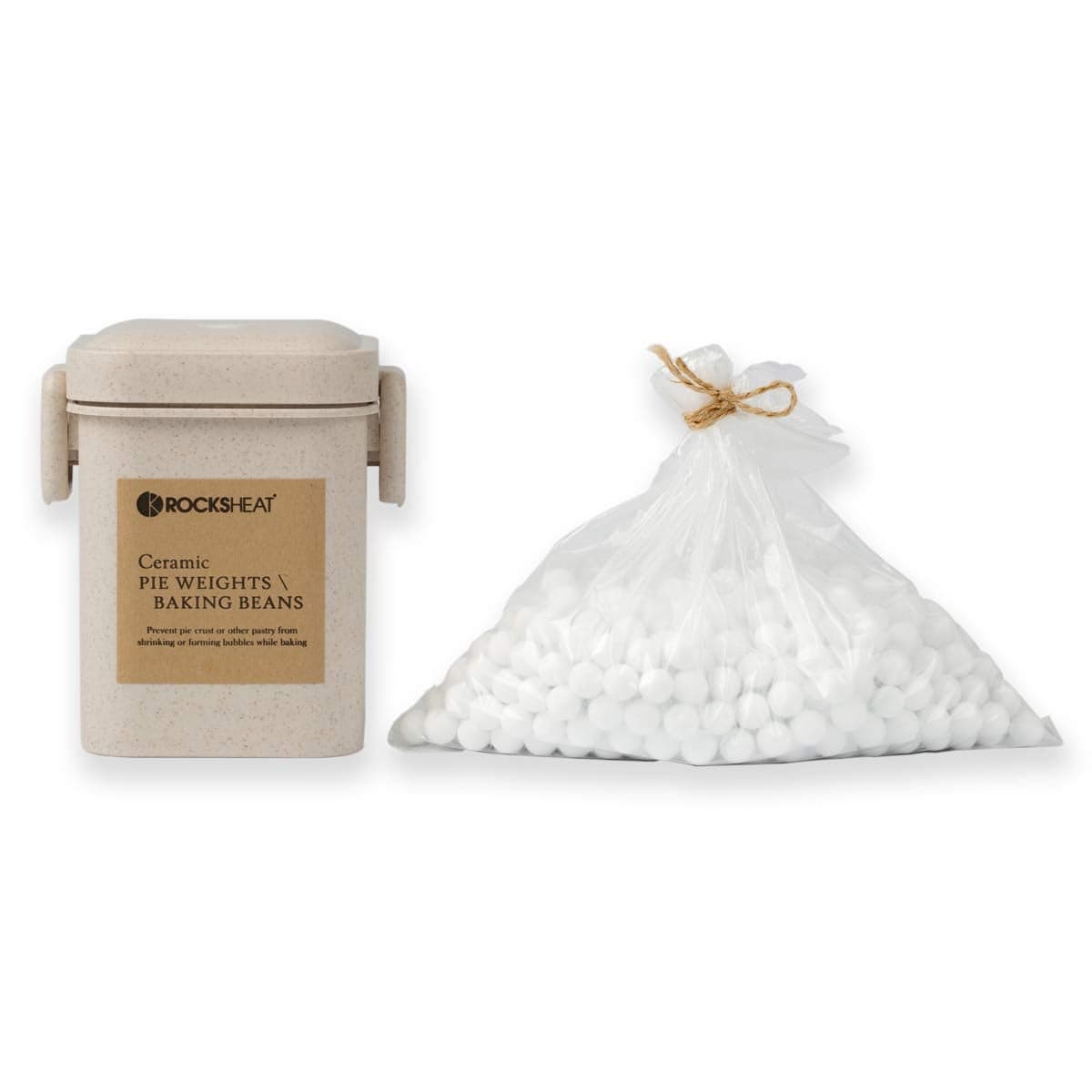 K ROCKSHEAT Ceramic Pie Weights Baking Beads Pie Crust Weights Natural baking beans with Wheat Straw Container 22Lb 1000g