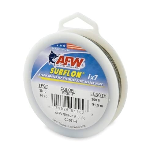 American Fishing Wire Surflon, Nylon Coated 1x7 Stainless Steel Leader Wire, 30 lb Test, .024" Diameter, Bright, 300 ft