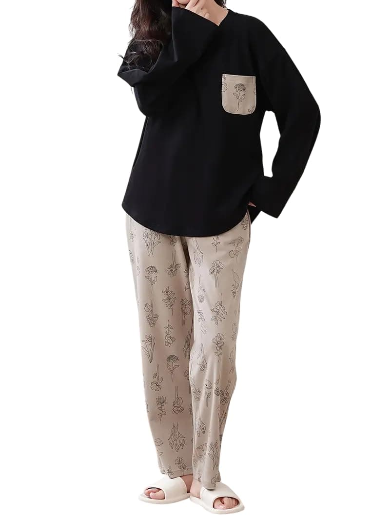 Celary Korean Style Women’s Night Suit|| Cute Printed Pajama Set with Long Sleeve Top & Pants|| Soft Cotton Loungewear