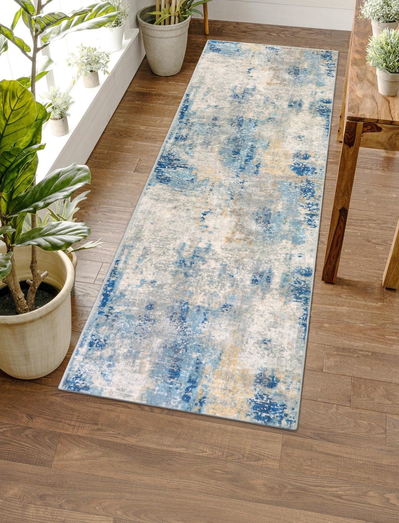 Lahome Modern Abstract Blue Bathroom Rug 2x6 Washable Long Hallway Rug Soft Non Slip Blue Floor Accent Carpet Runner for Entryway Kitchen Laundry Room Doorway Bedroom