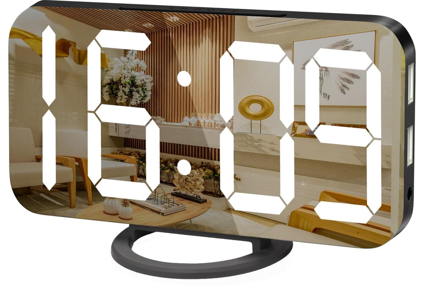 WulaWindy Digital Alarm Clock Large Mirrored LED Display with USB Charger Snooze Function Dim Mode Wall Hanging Beside Desk Clock for Bedroom Room Decor