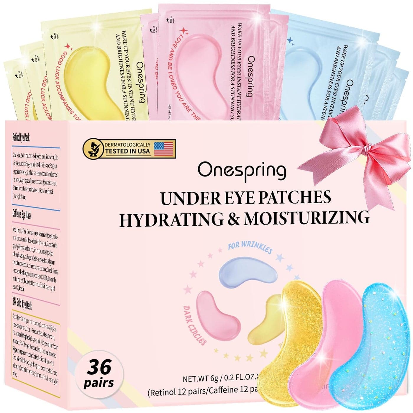 Eye Masks 36 Pairs Caffeine Retinol 24K Gold for Puffiness Dark Circle Wrinkles Fine Lines Firming Eye Gel Pads Great for Holiday Gifts and Personal Use