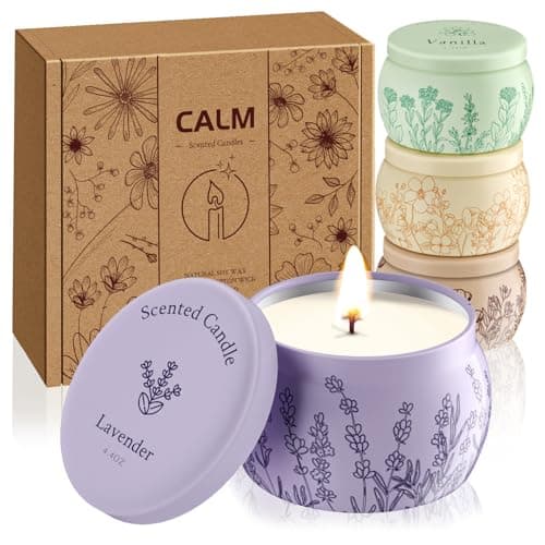 Scented Candles for Mom, 17.6oz Romantic Candles for Women Girl Candle Set, 120H Burning, Soy Candle for Home Scented, Christmas, Thanksgiving, Lavender | Vanilla | Rose & Sandalwood | Jasmine -4 Pack