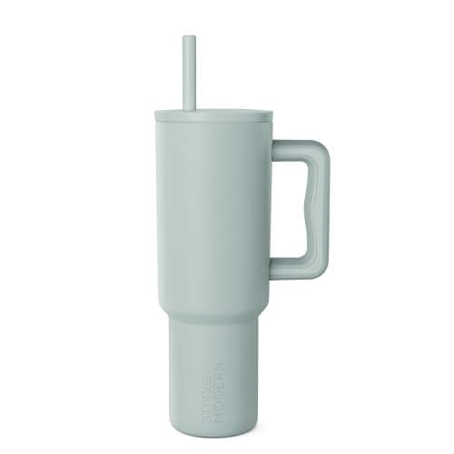 Simple Modern 40 oz Tumbler with Handle and Straw Lid | Leak-Proof Insulated Stainless Steel Water Bottle Travel Mug Cupholder Use | Gifts for Women Men Him Her | Trek Signature | Sea Glass Sage