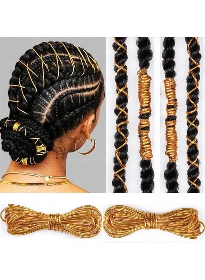 Gold Dreadlock Braids Hair Accessories, 2 Pieces 5M Braiding Hair Deco Styling Shimmer Stretchable African Braid Braided Elastic Cord Ornament Hanging Decorating Gift Wrapping