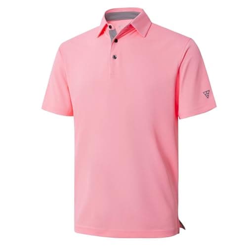 M MAELREG Mens Pique Polo Shirts Short Sleeve Performance Moisture Wicking Quick Dry Casual Golf Shirts for Men Pink