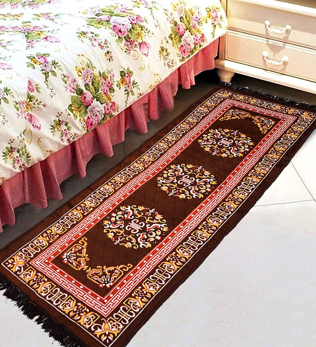 RUSTIC LINEN Velvet Pooja Asan Mat - Size 24 x 72(Inches) 60X182(CM) 2X6(Feet) Bed Side Runner,Floor Mat, Floor Rug, Pack of 1 Velvet Asan