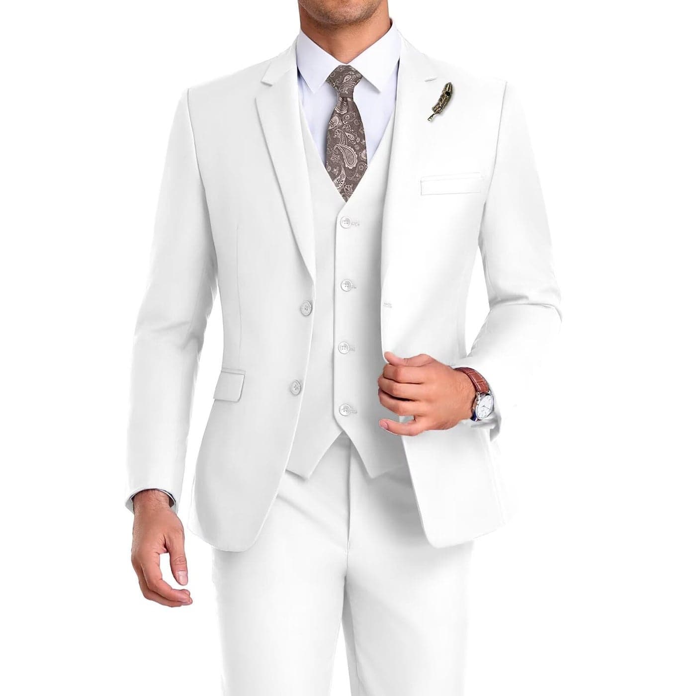 Mrbuerly Men Suit Set 3 Pieces Slim Fit Wedding Suits for Mens 2 Buttons Mens Prom Homecoming Tuxedo White XXL4640