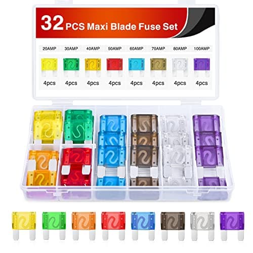 Nilight 32 Pcs Blade Fuses Maxi APX Replacement Fuses 20A 30A 40A 50A 60A 70A 80A 100AMP Assortment Kit for Cars Trucks RVs Boats Automotives Vehicle Campers SUV, 2 Years Warranty