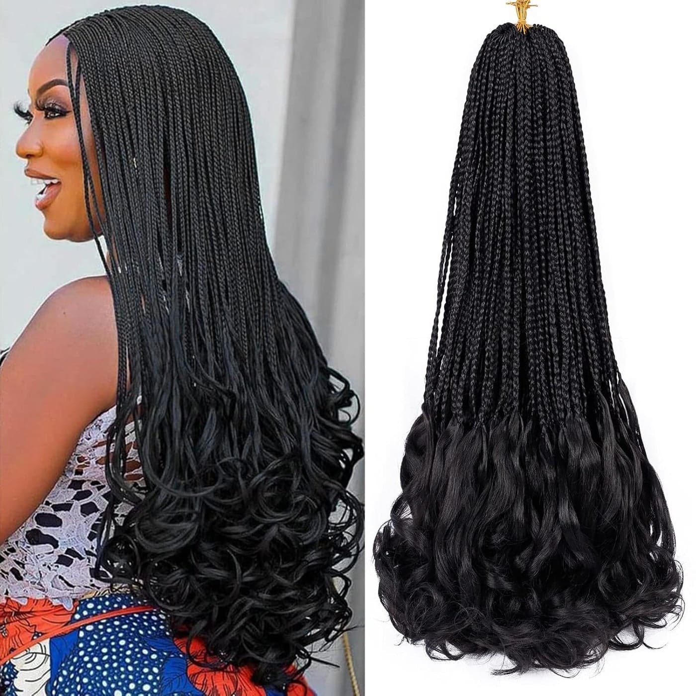 French Curl Crochet Braids 22 Inch 6 Packs Goddess Box Braids Crochet Hair Pre Looped French Curly Braiding Hair Crochet Box Braids With Curly Wavy Ends Synthetic Hair Extensions 1B