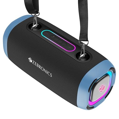 ZEBRONICS Sound Feast 85, Portable Bluetooth Speaker, 30 Watts, Upto 7 Hours Playback, Dual Passive Radiator, BTv5.3 | TWS | USB, RGB LED, Call Function, Carry Strap, Deep Bass (Blue)