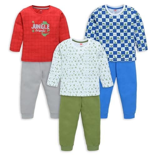 LuvLap Baby Boys Cotton Pack Of 3 Full Sleeve T-Shirt & Pyjama Set, L (6 to 12 Months), Multicolor