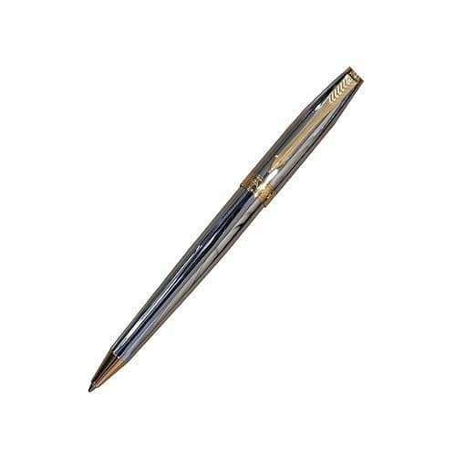 Parker Fusion Shiny Chrome Gold Trim Ballpoint Pen, Luxurious and Professional, Ideal for Office, College, and Personal Use, Durable Design