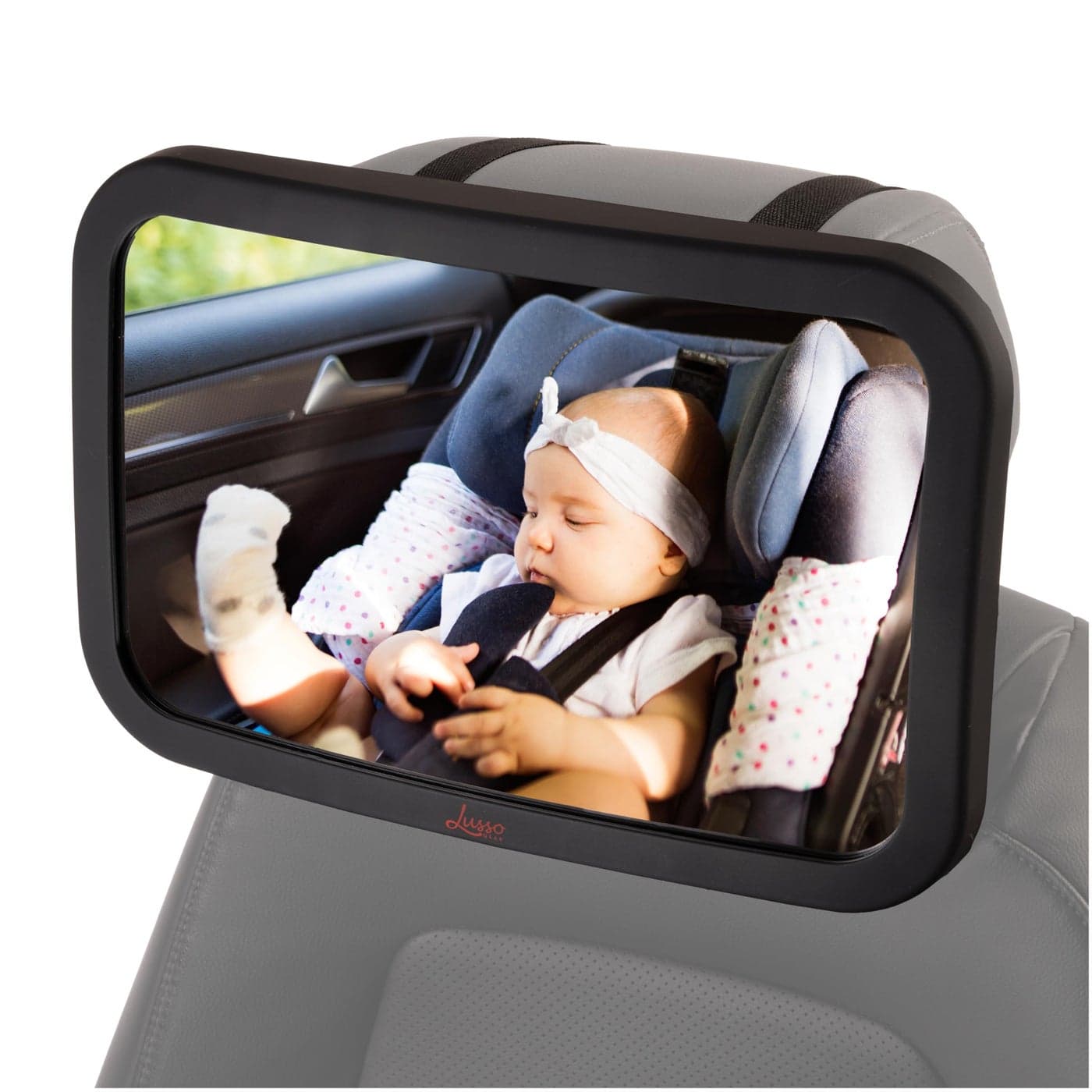 Lusso Gear Baby Car Mirror RearFacing Infant Mirror for Car with Crystal Clear View Secure Shatterproof Backseat Design Black