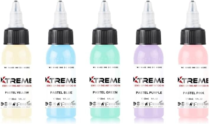 Xtreme Ink Pastel Set Elevate Tattoo Artistry with Serene Hues Includes Pastel Pink Yellow Blue Green and Purple Inks Set of 5 12 oz