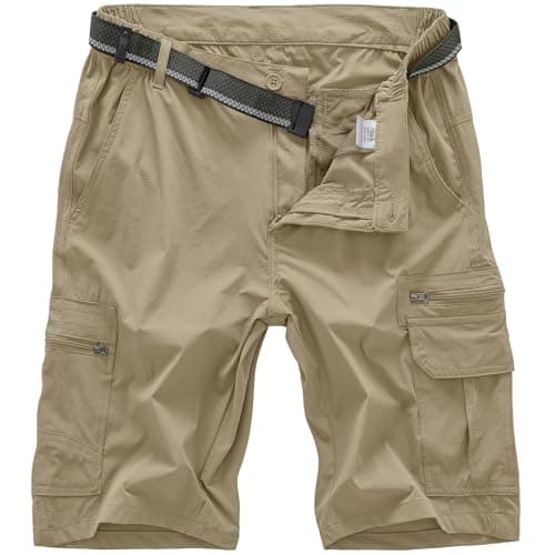 Jessie Kidden Mens Outdoor Casual Expandable Waist Lightweight Water Resistant Quick Dry Fishing Hiking Shorts #6222-Khaki,30