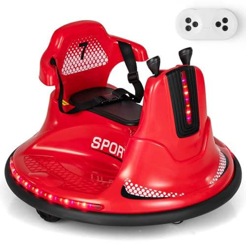 Costzon 12V Kids Ride On Bumper Car Electric Bumper Car wDual Joysticks Remote Control 360 Spin Slow Start Function LED Lights Fun Music Adjustable Safety Belt Soft Bumper Red