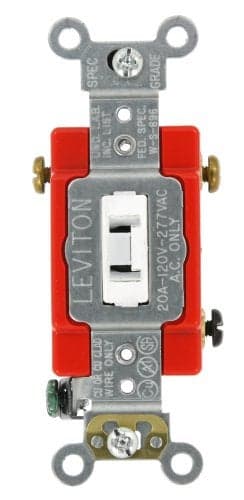 Leviton 20-Amp, 120/277-Volt, Toggle Locking 3-Way AC Quiet Switch, Extra Heavy Duty Grade, Self Grounding, Back and Side Wired, 1223-2WL, White