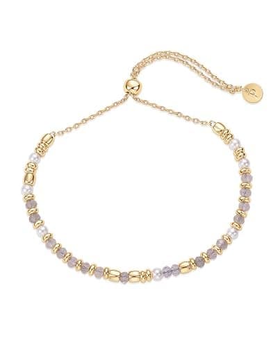 PAVOI 14K Yellow Gold Plated Gemstone Beaded Bracelets for Women - Adjustable Slider Dainty Gemstones and Pearl Bracelet - Boho Festival Freshwater Pearls, Labradorite Beads - Gold Jewelry Gifts