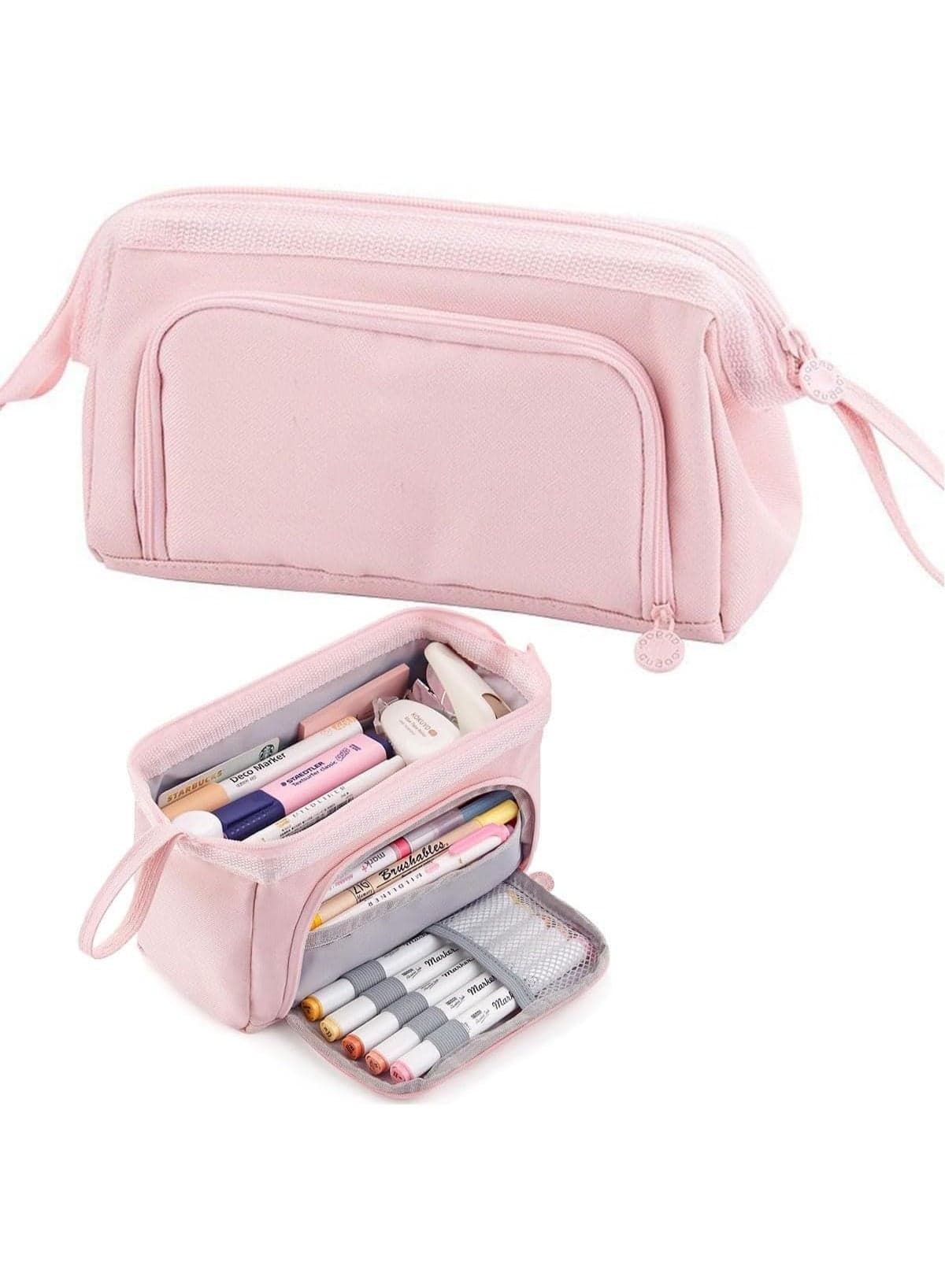 NYVIO Large Capacity Pen Pencil Case – Multi-Slot Stationery Bag with Zipper| Pouch Pen Box Marker Organizer with Carry Handle for School Students, Teens Girls & Adults (Pink)