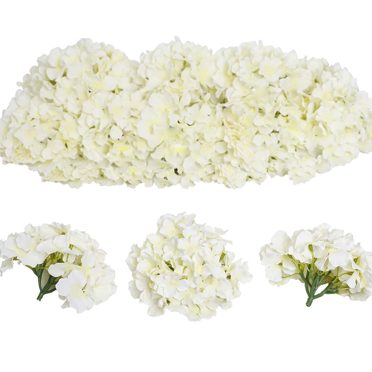 Tifuly 12Pcs Artificial Hydrangeas Realistic Silk Hydrangeas Flower Heads with Stems Fake Flowers for Wedding Bridal Bouquets Home Office Party Decor Floral Arrangements CenterpieceCream White