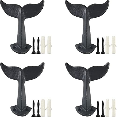 YOOHUA 4PCS Cast Iron Whale Tail Wall Hooks with Mounting Screws