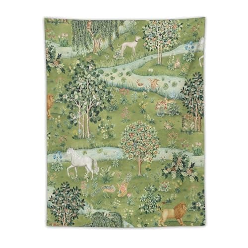 William Morris Vintage Floral Tapestry Wall Hanging, Green Watercolor Vintage Forest Flower Pattern Modern Wall Art Decor,Retro Floral Home Decoration for Bedroom Living Room Dorm W30 x 40H Inch
