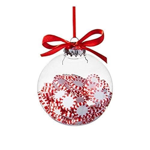 Christmas Peppermint Candy Filled Ornament BallPlastic 4 Inch