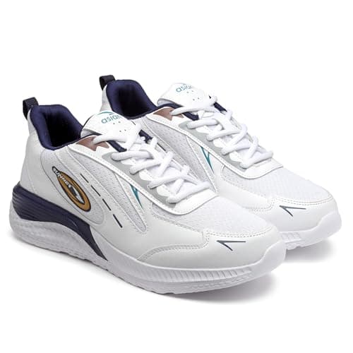 ASIAN Men ORBIT-03 Running and Casual wear Running Shoes with Laces, Lightweight and Comfortable Shoes with Upper mesh Fabric and EVA Sole for Men & Boys for Sports and Gym White Navy,UK 11