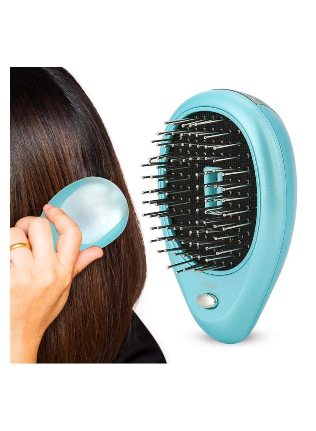 SYOSI Electric Ion Hair Brush, Mini Negative Comb for Combing and Head Massage, Portable Vibration Massage Comb, All Types (Mint)