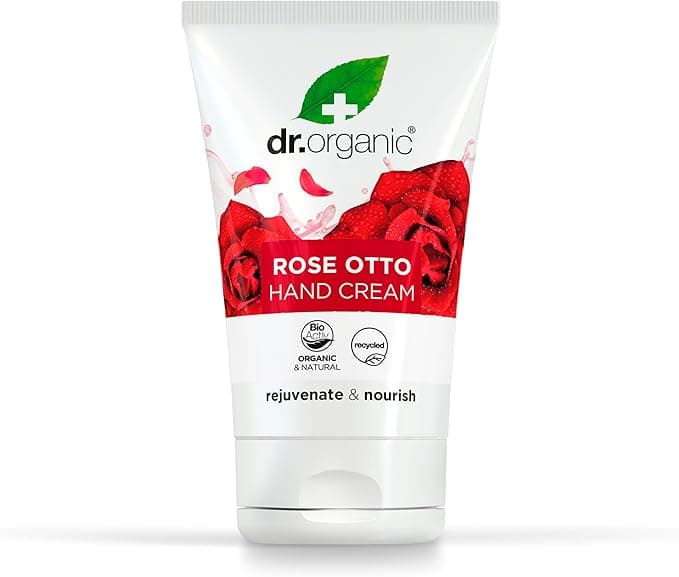 Dr Organic Rose Otto Hand Nail Cream Moisturising Restoring Mens Womens Natural Vegetarian CrueltyFree Paraben SLSFree Recycled Recyclable Organic 125ml Packaging may vary