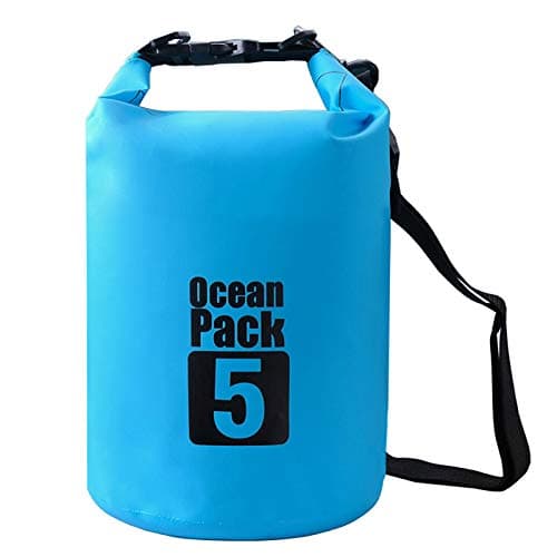 2L/3L/5L/10L/15L/20L/30L 500D Tarpaulin Heavey-Duty PVC Water Proof Dry Bag Sack for Kayaking/Boating/Canoeing/Fishing/Rafting/Swimming/Camping/Snowboarding(Light Blue, 5L)