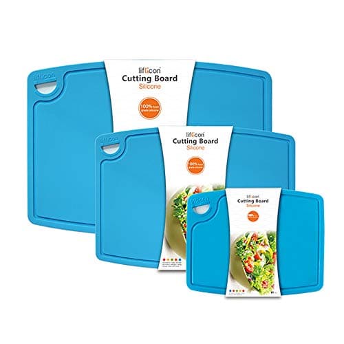 Liflicon Silicone Thick Cutting Boards Mats Set of 3pcs Foldable Flexible Design Juice Grooves Easy Grip Handle Dishwasher Safe for KitchenBPA free ChifBlue