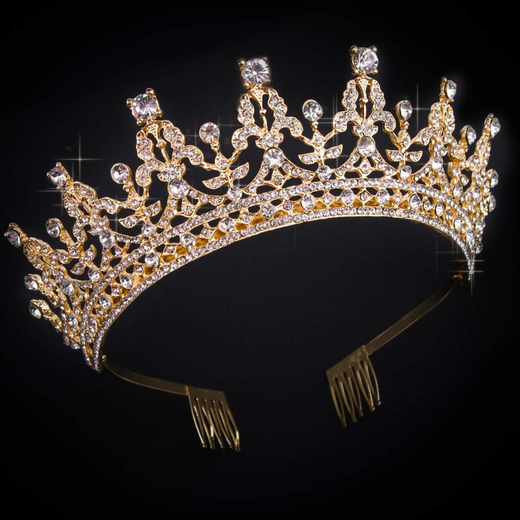 COCIDE Gold Tiara and Crown for Women Birthday Headband for Girls Crystal Queen Crown Hair Accessories for Bride Party Bridesmaids Bridal Prom Halloween Costume Cosplay Christmas Gifts DARK GOLD