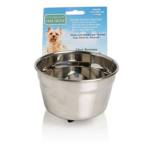 Lixit Stainless Steel Kennel Water Bowl Hanging - Non Spill Dog Crate Bowls - Durable Crate Water Bowl for Pets - Securely Attaches to Cage for Convenient Feeding and Drinking (10oz)