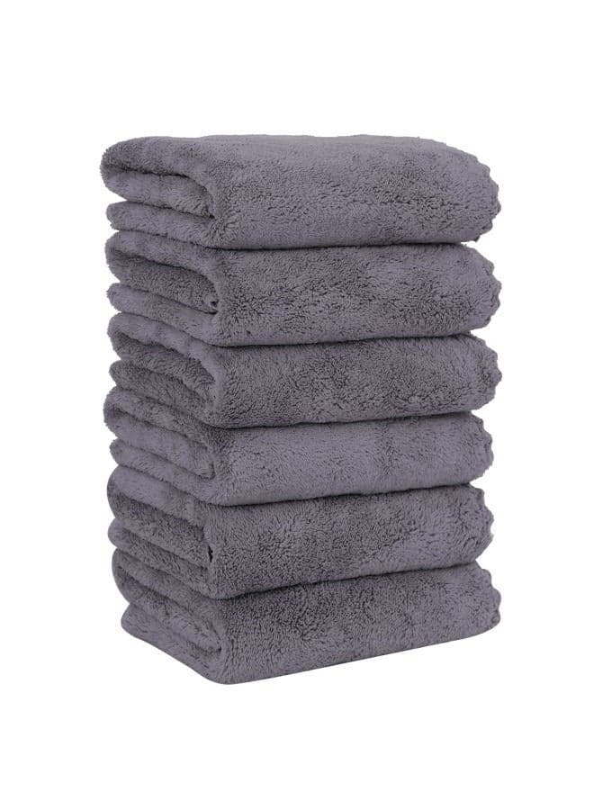 6 Pack Premium Hand Towels - Quick Drying - Microfiber Coral Velvet Highly Absorbent Towels - Multipurpose Use as Hotel, Bathroom, Shower, Spa, Hand Towel 16 x 28 inches (Gray)
