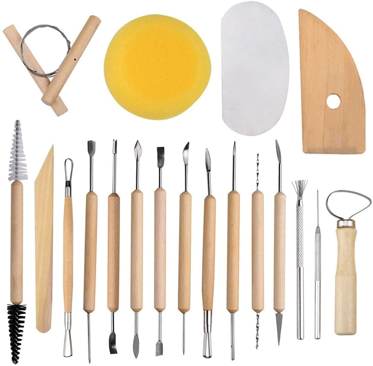 DEZIINE Sculpting Tools 19Piece Pottery Carving Tools Set DoubleSided Ceramic Modeling Tools for Clay and Wood Sculptures for Beginners Professional Art Crafts Steel and Hard Wood Handles