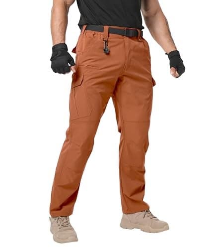 Arunlluta Men’s Tactical Pants, Ripstop Water Resistant Cargo Work Pants for Men, Stretch Hiking Pants Lightweight Brown